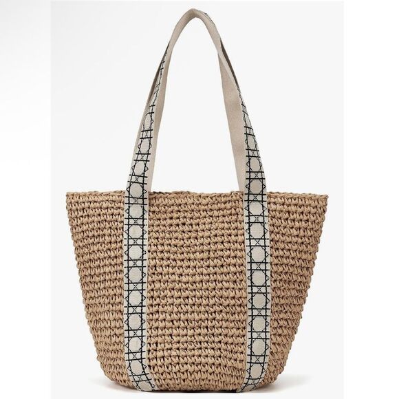 Kiss Sea Shoreline Creations Packable Woven Tote in Tan. New and sealed. - Picture 1 of 11